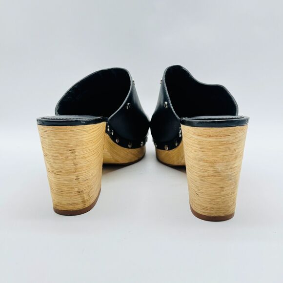 Rebecca Minkoff Shoes Womens 8.5 Black Leather Mules Studded Block Stacked Heel - Picture 7 of 13